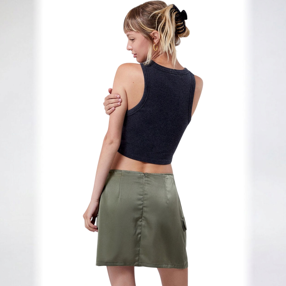 🆕️ PacSun Olive Green Satin CargoMini Skirt Womens Size Small - Picture 2 of 4
